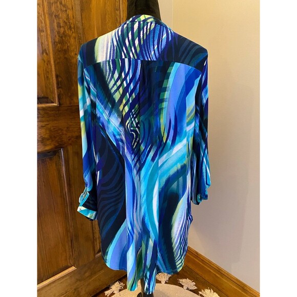 Cato Womens Blouse High Low Stretch Shirt Blue Green Plus Sz XL V Neck Top - Picture 4 of 9